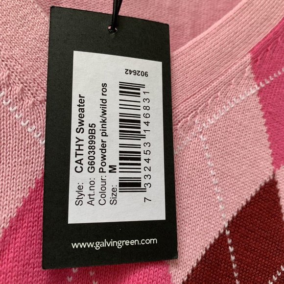 Galvin Green Women's Cathy Sweater Golf Jumper Size Medium Pink NEW Argyle - Picture 4 of 10